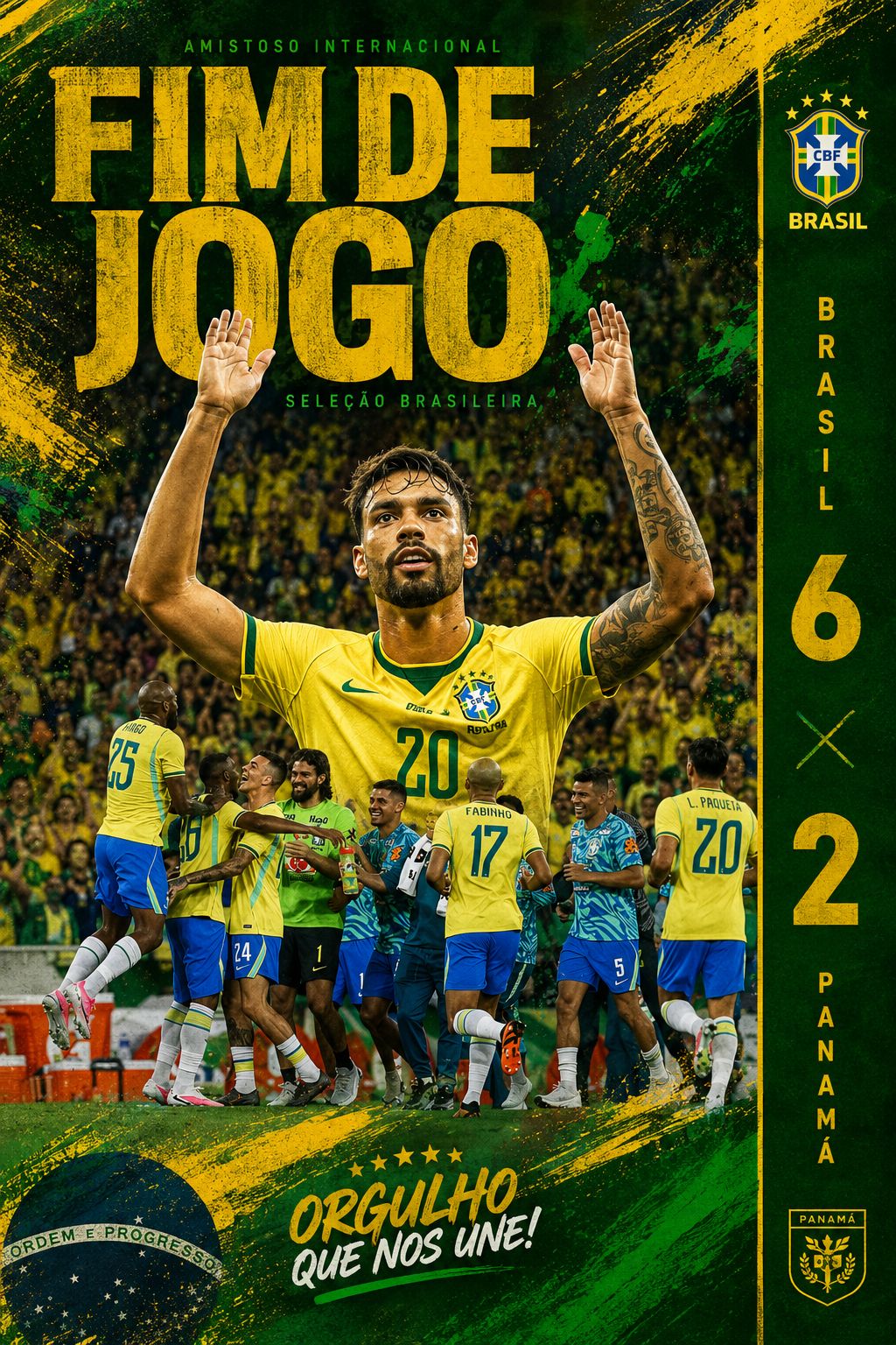 Brasil goleia Panamá por 6 a 2 em último amistoso antes da Copa